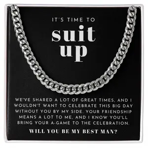 Suit Up Best Man Proposal Necklace, Design Pendant, Thoughtful Best Man Gift for Wedding Proposal, With Message Card and Gift Box