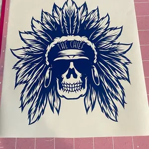 This is The Chief. He’s a vinyl skull with feathers, made for indoor or outdoor use. Waterproof, durable and aesthetically pleasing.