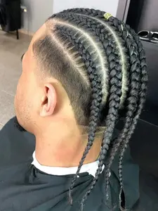 Men's Hair System Cornrows Braids Toupee Biological Scalp Hairpiece Human Hair Breathable PU Base Toupee for Men (5*7/6*8/8*10 inch)