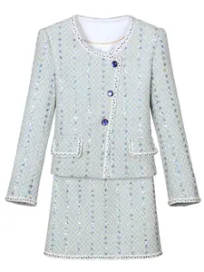 Women's Button Front Tweed Blazer & Skirt Two-Piece Set, Elegant Fashion Casual Round Neck Outerwear & Skirt for Daily Outdoor Wear, Women's Clothing for Spring & Fall