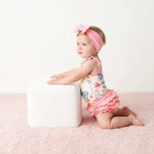 Bestaroo Ruffle Bloomer Set – Baby Girl 3‑Piece Summer Outfit (Onesie + Ruffle Bloomers + Headband), Soft Bamboo, Stretchy, Comfy, 0‑24M