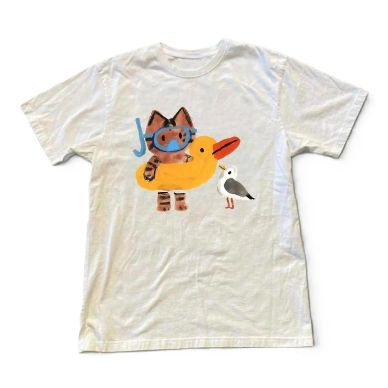 White cat and duck graphic Gildan tee