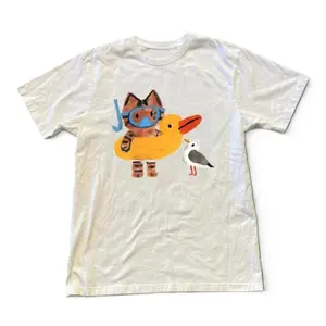White cat and duck graphic Gildan tee