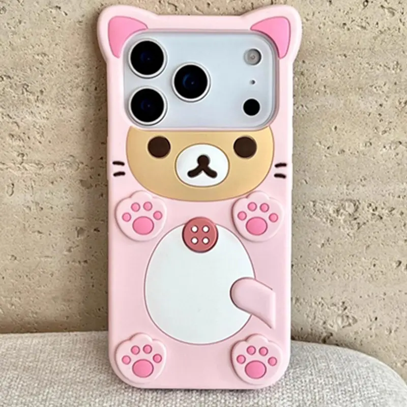 3D Cute Cartoon Bear Soft Silicone Case for IPhone 17 16 15 14 13 Pro Max Plus 17Pro i17 Women Girl Funny Phone Cover