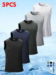 5-Pack Men's Casual Sport Tank Top Sleeveless Reflective Stripe Quick Dry Breathable Mesh Gym Workout Running Summer Top