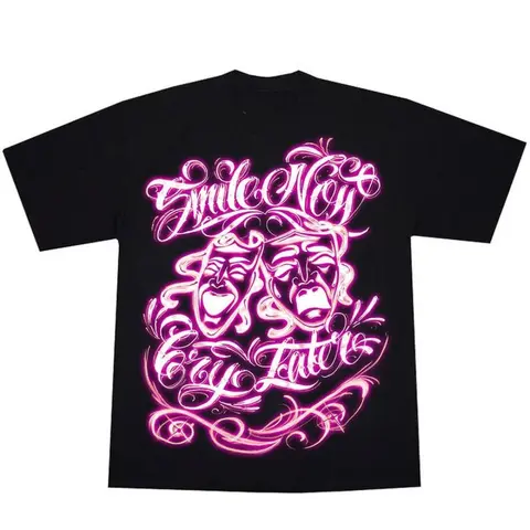Smile Now Cry Later Airbrushed Pink Chicano Tattoo, Chicano Art,Gangxter Clothes Cholo, Lowrider, Chicana,  Graphic Tee,Hoodie Chicano Sweatshirt Front and backmen gifts,graphic tees