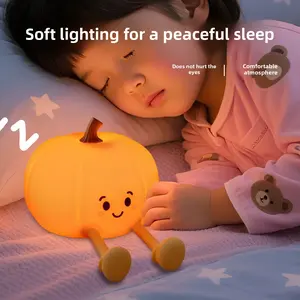 Little Pumpkin Sleep Lamp Cute night  light Soft Silicone Safe LED Lights for Bedroom Decorations Timing Dimmable Bedside Lamp Room Decor Kids Baby Halloween Christmas Gifts