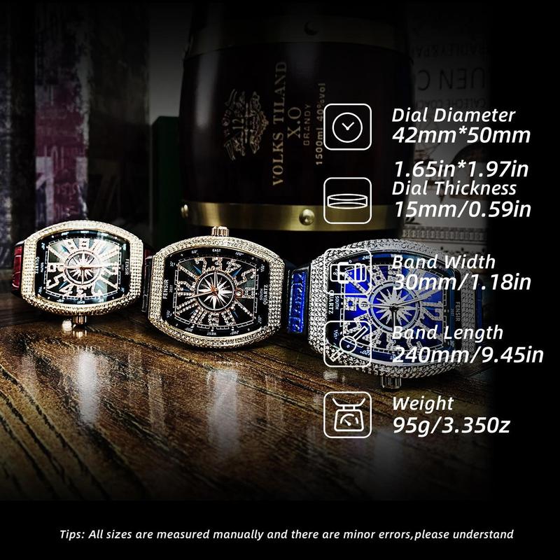 Luxury Full Diamond Watch - Unisex Quartz Watch with Large Dial Diamond-Encrusted Royal Style Gift Box Packaging Perfect Gift for Holiday