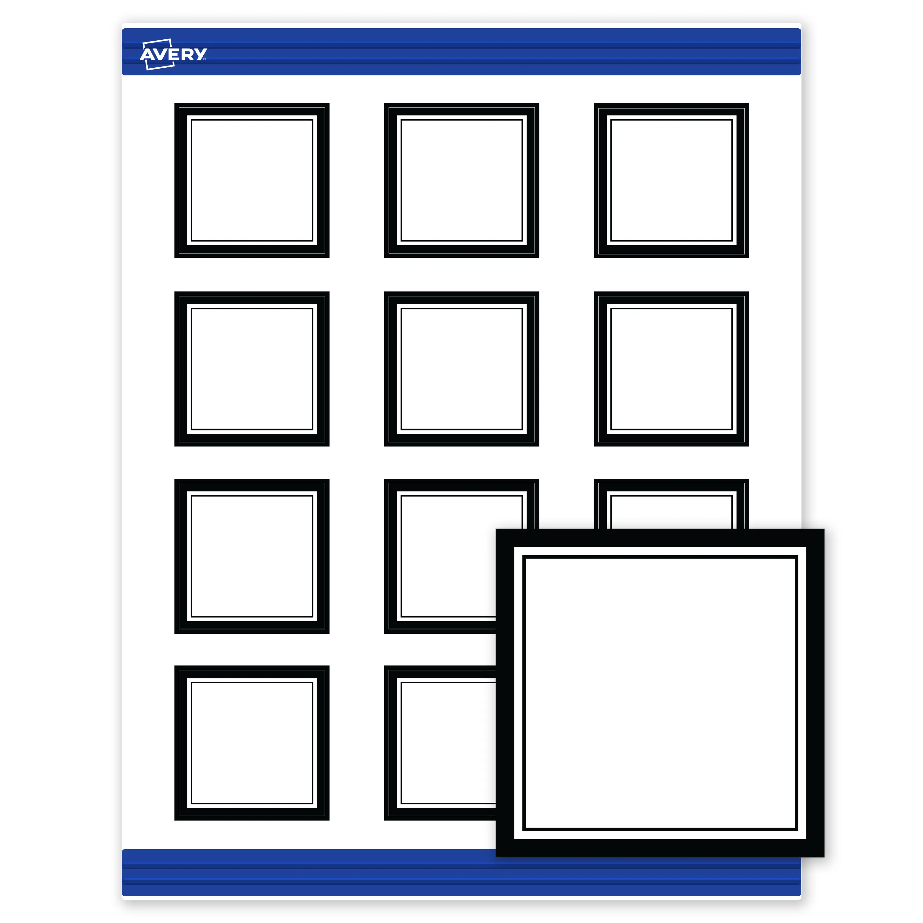 Avery Printable Square Cards, 2" x 2", Matte White, Pre-printed Double Black Border Design, Sure Feed Technology, Laser & Inkjet Compatible, 240 Total, Great for Branding, Marketing, and Events