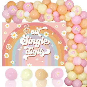 1Set Groovy 10th Birthday Decorations Peace Out Single Digits Party Decorations for Girls Peace Out Single Digits Backdrop Daisy Balloons Pink and Yellow Balloon Garland