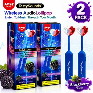 AMOS TastySounds Wireless Audio Lollipop – Blackberry Flavor, Bone Conduction Music Candy, Rechargeable Singing Lollipop, Listen Through Your Mouth Novelty Gift Pre-Sale