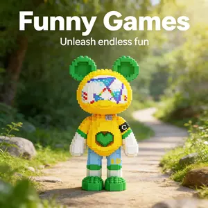 New Creative Bear Building Block Toy Set, Football Player Model, DIY Assembly Kit, Home Decor, Gift for Friends, Christmas Birthday Present