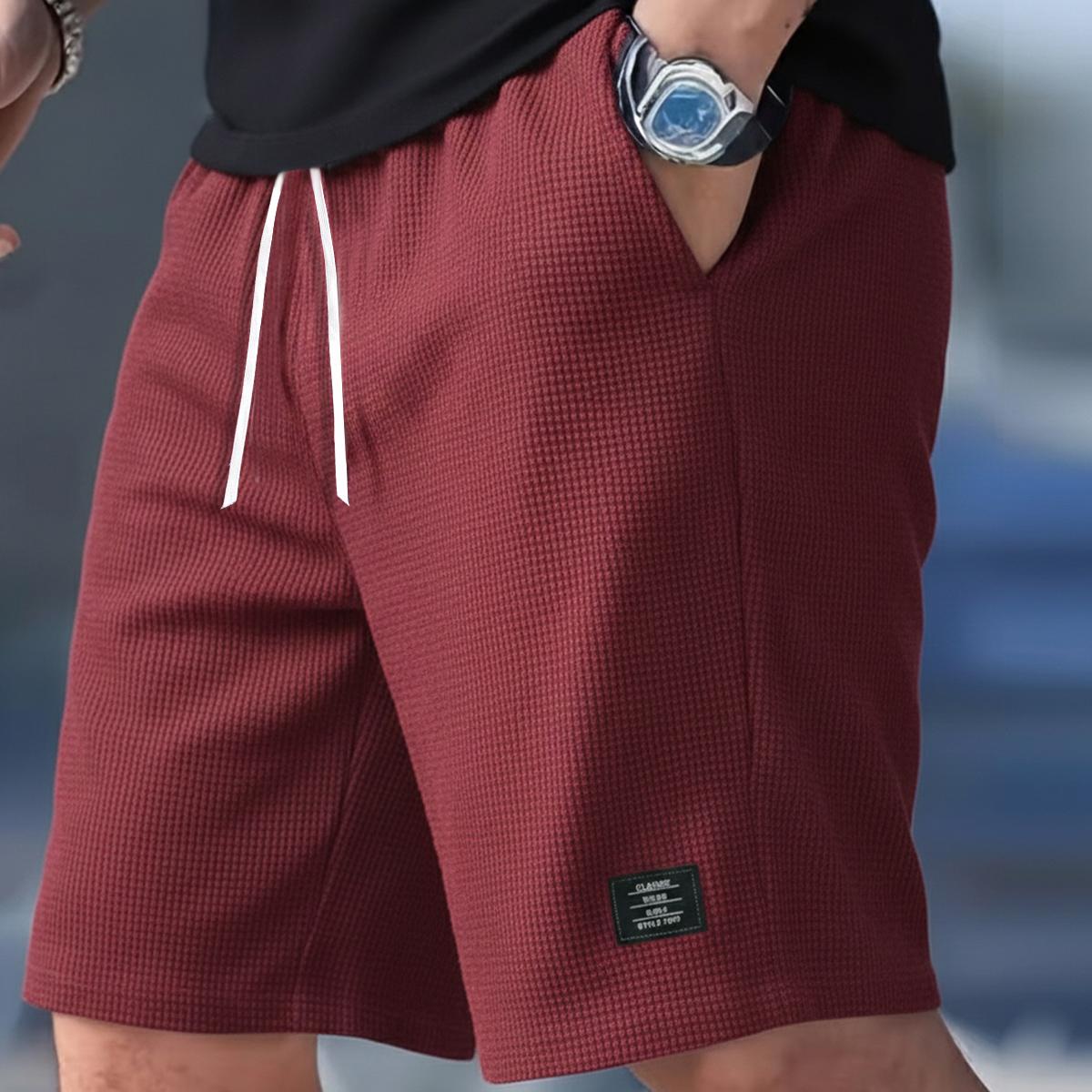 Men's Textured Casual Shorts with Drawstring Waist, Lightweight Polyester Fabric, Pockets for Casual Wear, Beach or Outdoor Activities, EverydayShorts | Drawstring Waist Shorts | Lightweight Shorts  Menswear