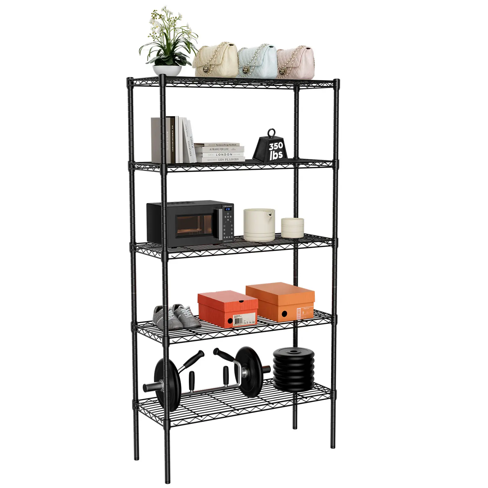 FurniChic Haven 3 Tier to 5 Tier Storage Shelving Unit for Kitchens, Closets, Pantries,Bathrooms,Laundry Rooms - Racks,Organiser Shelf Metal Rubber