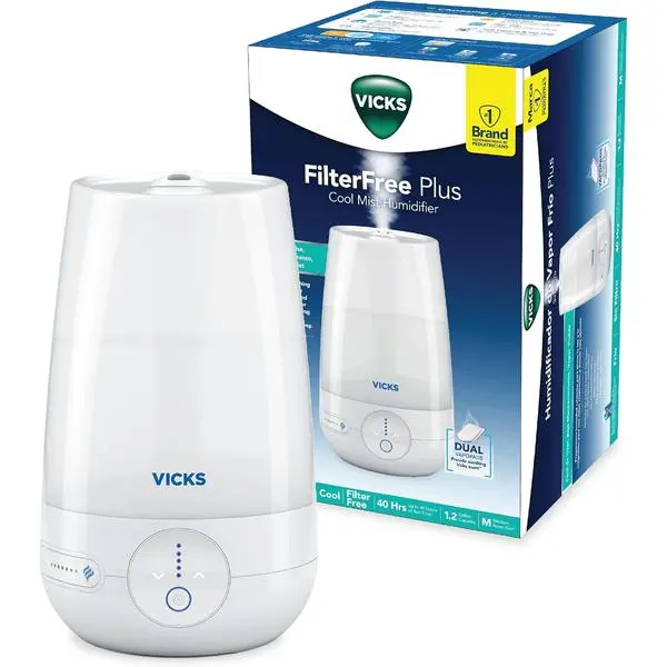 Vicks FilterFree Plus Cool Mist Plus Humidifier (VUL565), Medium Room –Filter-Free Cool Mist Humidifier for Baby, Kids and Adult Rooms, Works with Vicks VapoPads | Filter-Free Cool Mist Humidifier for Baby, Kids and Adult Rooms, Works with Vicks VapoPads