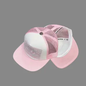 Unisex Adjustable Mesh Trucker Cap Pink White Casual Snapback Hat with Front Patch Streetwear Baseball Summer Fashion