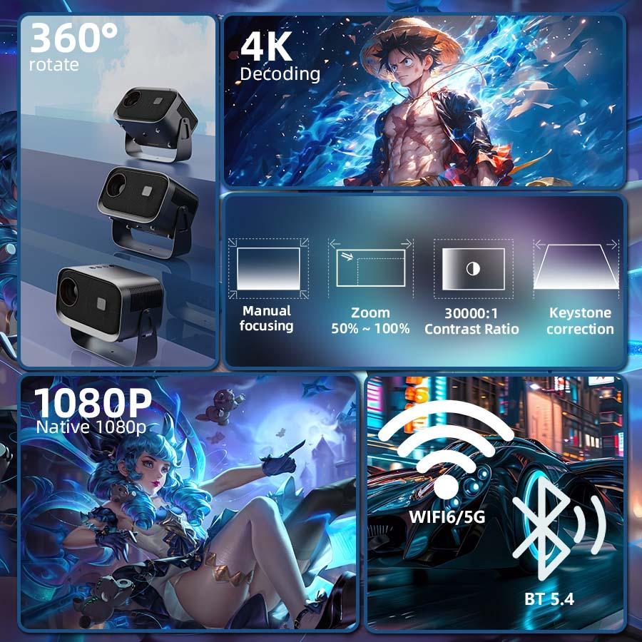 2026 upgraded black projector, Father’s Day gift, supports 4K/1280p HD Bluetooth projector with built-in speakers, portable summer outdoor mini movie projector, compatible with laptops, smartphones, smart TVs, Xbox, PS5, ideal birthday gift, USB flash dri