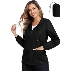 Women's Raincoat Waterproof Windbreaker Hooded Lightweight Packable Rain Jacket with Back Zipper Coats S-XXL