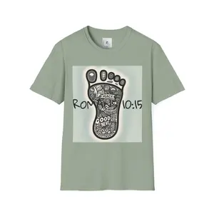 Inspirational Christian T-Shirt with Footprint Design - Romans 10:15