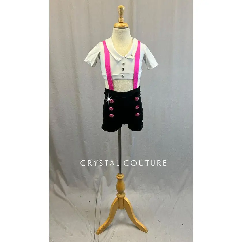 Custom Black & Pink 3 Piece Blazer and Shorts Set - Rhinestones