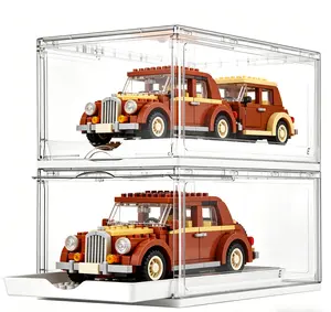 Vtopmart Building Block Model Display Case Storage Organizer and Baseball Cap Holder,Clear Stackable Storage Box with Sliding Tray, Magnetic Door Dust-Proof Rack for Hats, Toy Models & Small Collectibles,Gift Ideal