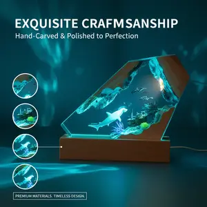 6-Inch, Ocean Wood Resin Light - Multifunctional, Adjustable Glow, Suitable for Living Room, Bedroom Or Office Decor, Bedroom Bedside Table Decor, The Best Gift for Everyone
