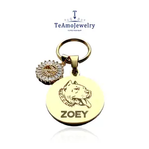 【DZ-1104】Artificial gemstone pet nameplate Pendant, customizable pet name, latest fashionable pet identity nameplate,Round shaped pet nameplate