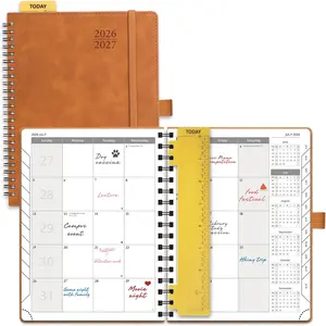 2026-2027 Monthly Planner, 6.5" x 8.5", 18 Month Calendar (July 2026 to December 2027) with Expense Tracker, Notes Pages, Sprial Bound, Leather Softcover - Brown