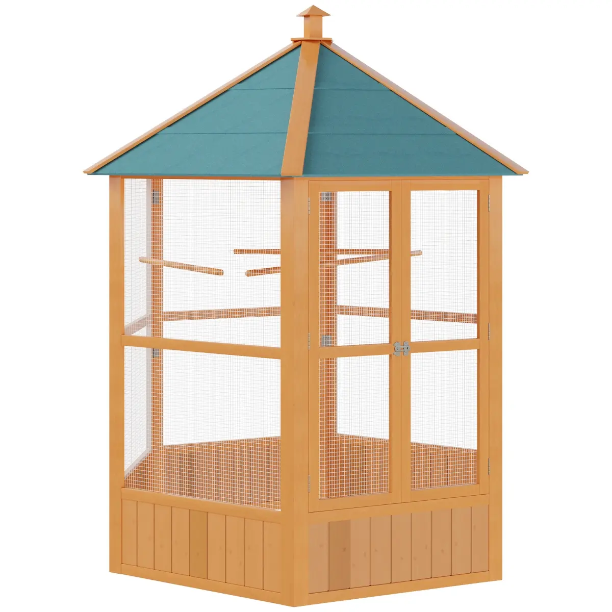 212 Main D10-034 69 in. PawHut Large Wooden Hexagonal Outdoor Aviary Flight Bird Cage with Covered Roof
