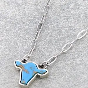 Western Cow Head Stone Necklace - Burnished Silver or Burnished Copper Color, Available in Various Styles and Designs