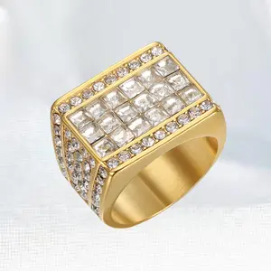 Fashionable Light Luxury Square Shining Synthetic Zircon Stainless Steel Men's Ring Romantic Date Confession Couple Finger Accessories Suitable for Boyfriend and Girlfriend Gifts