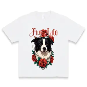 Border Collie Red Roses Smart Dog Lover Cotton Graphic Tshirt