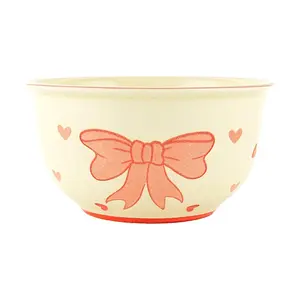 Golden Lion 4.5 Inch Ceramic Rice Bowl - Yellow Glaze Butterfly Design, 370ML