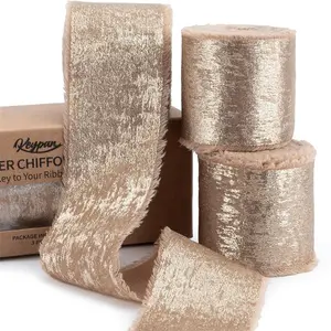 Shimmery Chiffon Silk Ribbon Rolls, 1.5'' X 15 Yards, Frayed Edges for Bridal Bouquets & Gifts, Perfect for Weddings & Christmas Crafting, Sewing Accessories, Luxurious