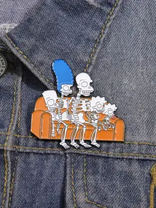 Cute Cartoon Anime Character Enamel Brooch, Halloween Skeleton Family Design, Punk Style Metal Badge for Clothes Backpacks Gifts