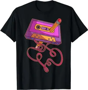 Cassette Tape Pencil 1980s Retro Vintage Throwback Music Short Sleeve T-Shirt