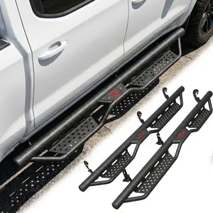 Two Stairs Running Board Compatible with 2007-2018 Chevy Silverado GMC Sierra 1500; 2007-2019 2500 HD 3500HD; 2019 LD/Limited Crew Cab Drop Step Side Step Nerf Bars