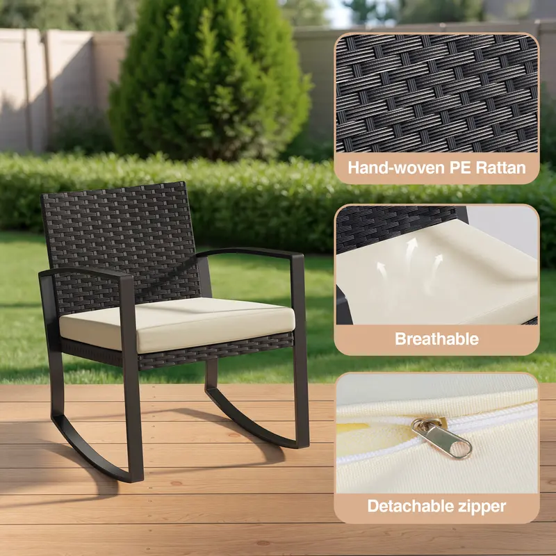 GIZOON 3 Pieces Patio Furniture Set Rocking Bistro Set Outdoor Rattan Conversation with Coffee Table for Garden Balcony Backyard Poolside (Grey Cushion) GIZOON 3 Pieces Patio Furniture Set Rocking Bistro Set Outdoor Rattan Conversation with Coffee Table for Garden Balcony Backyard Poolside (Grey Cushion)