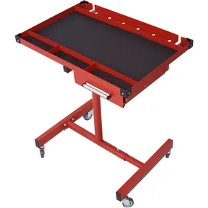 Adjustable Tear Down Work Table with Drawer for Garages, Repair Shops, and DIY, Portable, (4) 2.5" Swivel Casters, 220 Pound Capacity, Rubber Corners, Heavy Duty Steel,red