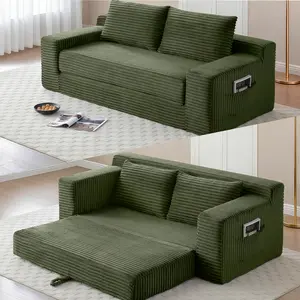 73" Memory Foam Cloud Loveseat Sofa, 2 in 1 Convertible Folding Couch Bed, Compressed Corduroy Floor Lounge Sofa, No Assembly for Apartment Office Bedroom Living Room (Green)