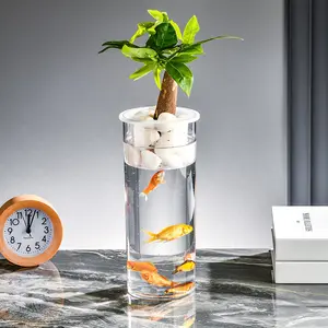 Transparent plastic fish tank, cylindrical-shaped, for aquascaping, ecological betta fish tank, shatterproof and explosion-proof, soilless hydroponic green plant vertical fish tank, Fishbowl