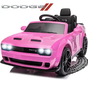 CoCLUB Dodge Challenger 12 V Powered Ride On Car with Remote Control, SRT Hellcat Toys for Kids, Pink