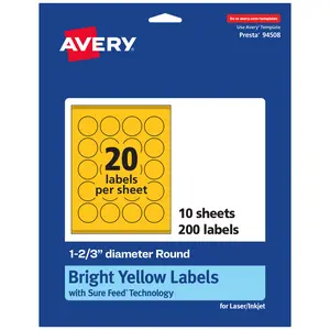 Avery Bright Yellow Paper Labels, 1-2/3" Diameter Round