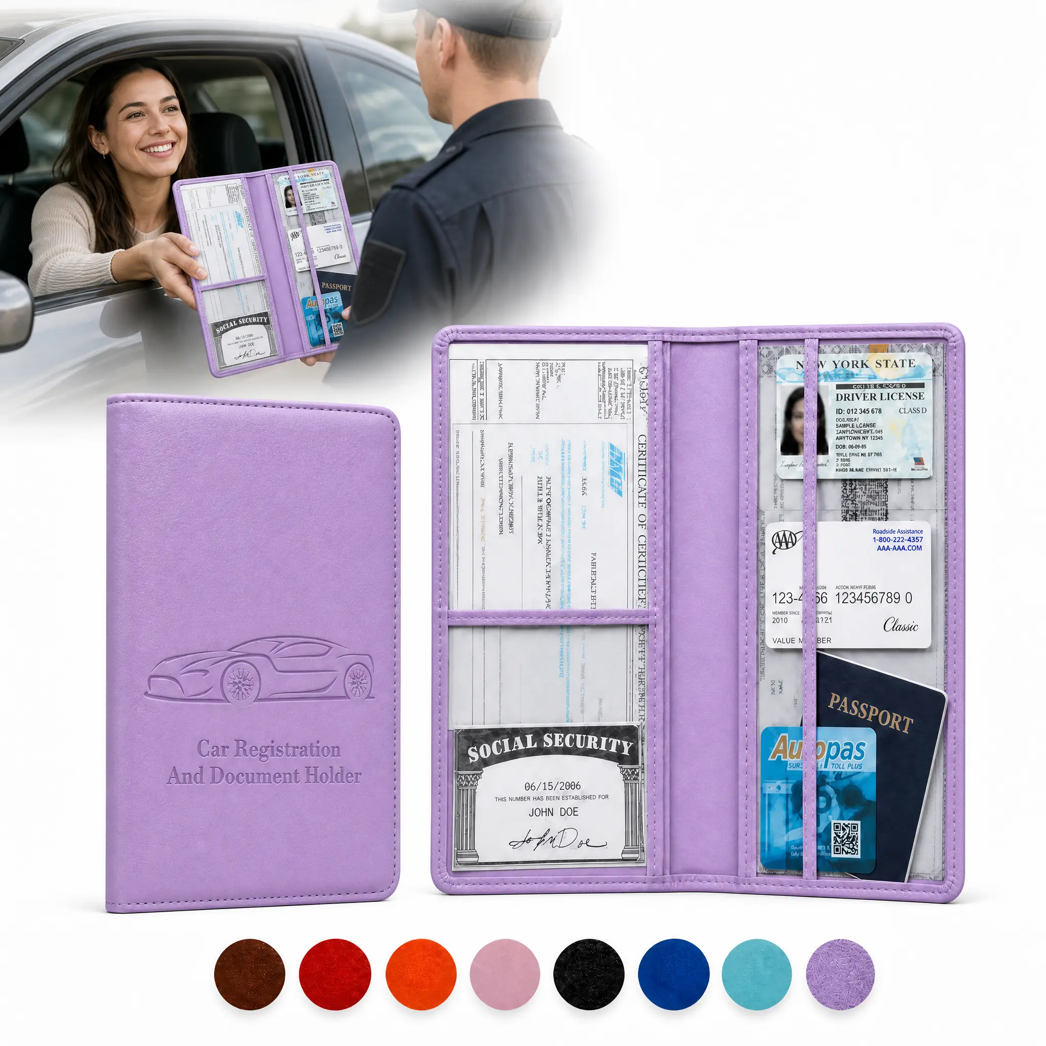 Car Registration & Insurance Card Holder - Vehicle Glove Box Paperwork Organizer with Magnetic Buckle for Easy Access, Document Protection