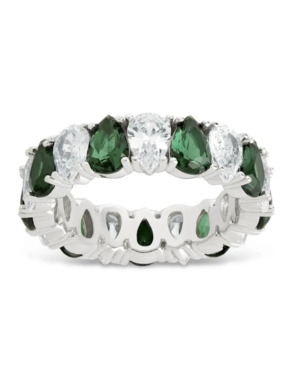 Sterling Silver Pear Cut Emerald CZ Celebration Band Ring