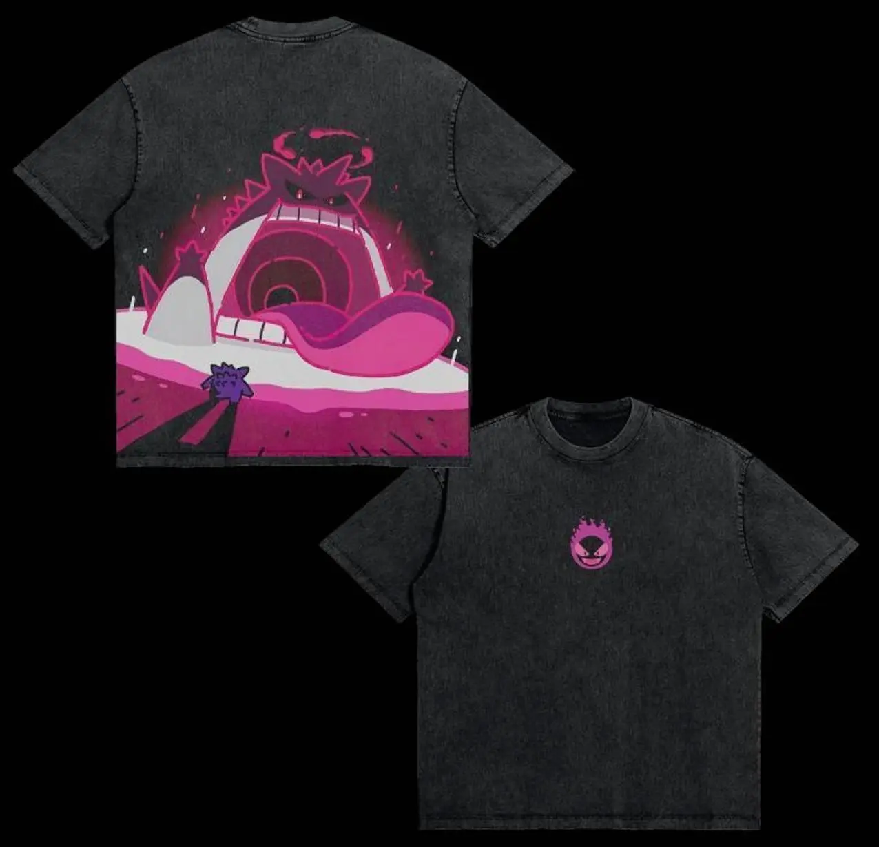 Unisex Gengar Graphic T-Shirt, Oversized Vintage Streetwear Shortsleeve Top in Soft Washed Cotton with Seamless Collar, Apparel, Classic, Round Neck