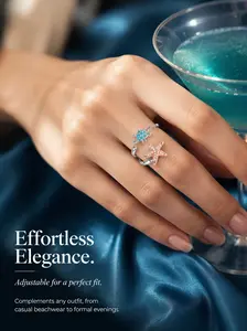 Fidget Anxiety Rings for Women, Rotatable Sea Turtle Starfish Spinner Ring, Silver Plated Ocean Beach Theme Adjustable Anti Stress Ring, Cute Summer Marine Life Jewelry Gift