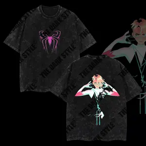 The Dark Style Spidey Gwen v2 - Spidey verse Double Printed Oversize Lightweight Acid Washed Tee TV Show Graphic Top Cotton Gift T-Shirt For Comic Lover, Gift T-Shirt For Movie Lover