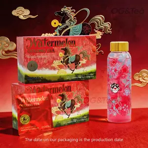 LIVE SPECIAL Bogo Sugar Cleanse  Lunar New Year 3.0 Watermelon Oolong Tea 2 Cartons (1 Carton 70g 7g×10packs)×2 With Color Changing Glass Sport Drinking Water Bottle With Oolong Tea Red Pitaya Watermelon Peach Pumpkin Strawberry Apple