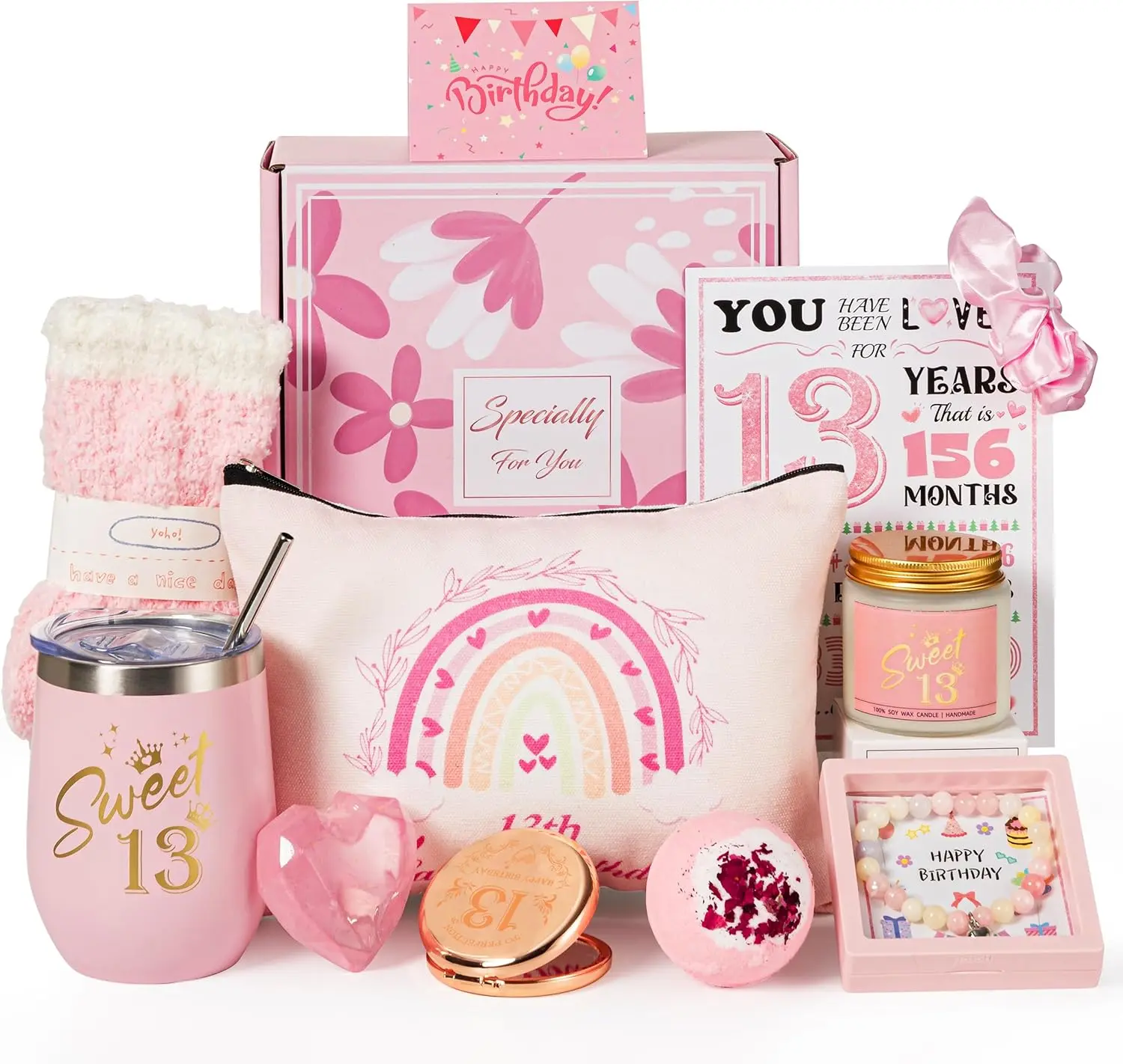13th Birthday Gifts for Girls, Happy 13th Birthday  Ideas Set for Daughter,Cute  13th Year Old Birthday Gifts Basket Presents for Her, Friend Sister, Friend, Teen Girls, Granddaughter